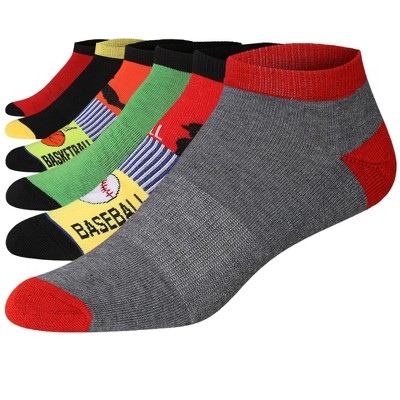 JAMES FIALLO Men's 6-Pairs Low Cut Athletic Patterned Sports Shades Design Athletic Sport Socks