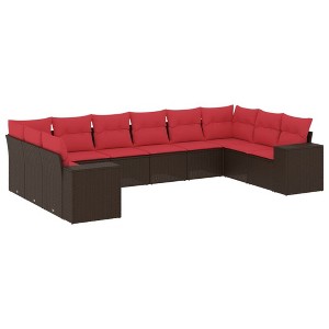 vidaXL 10 Piece Patio Sofa Set with Cushions Brown Poly Rattan - 1 of 4