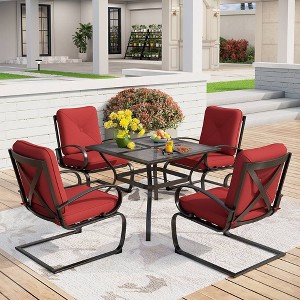 Captiva Designs 5pc Patio Dining Set with Square Umbrella Table with Mesh Top - 1 of 4