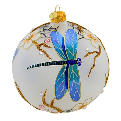 Glitter Lab 5.0 Inch Dragonfly With Blooming Flowers Christmas Tree Ornament , Multi Seasonal Decor Christmas European Nature (1PC)