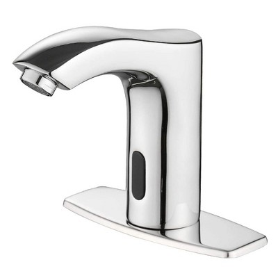 BWE Battery Powered Touchless Single Hole Bathroom Faucet With Deckplate Included and Pop Up Drain