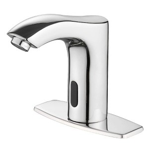 BWE Battery Powered Touchless Single Hole Bathroom Faucet With Deckplate Included and Pop Up Drain - 1 of 4