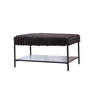 XINGHANZHENXUAN Upholstered Ottoman Coffee Table with Storage Shelf, Faux Fur Footstool with Black Metal Legs for Living Room - 1 of 4