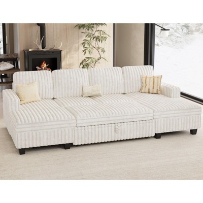 Belffin Modular Sectional Sleeper Sofa with Pull Out Couch Bed Corduroy Double Chaise with Storage