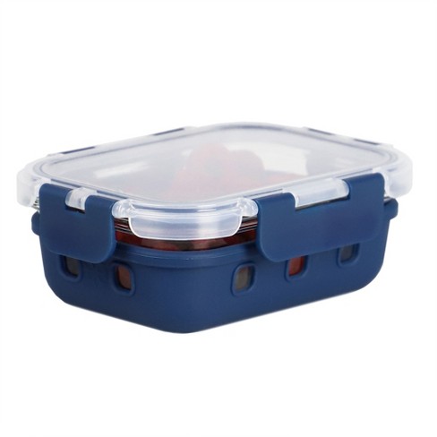 Michael Graves Design Rectangle Small 12 Ounce High Borosilicate Glass Food Storage Container with Plastic Lid, Indigo - image 1 of 4