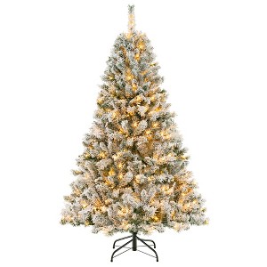 Costway 6 FT/7FT/8FT Pre-Lit Christmas Tree 3-Minute Quick Shape Flocked Decor with 300/450/600 LED Lights - 1 of 4