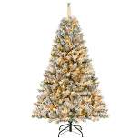 Costway 6 FT/7FT/8FT Pre-Lit Christmas Tree 3-Minute Quick Shape Flocked Decor with 300/450/600 LED Lights