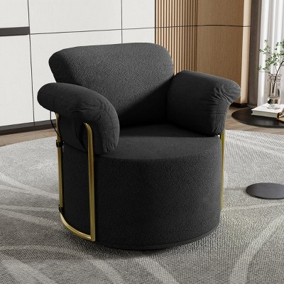 Contemporary Upholstered Swivel Accent Chair with Gold Metal Legs and Fluffy Fabric for Living Room or Office-Maison Boucle