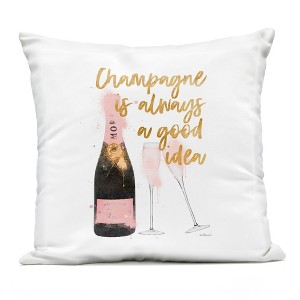 Stupell Industries Champagne Always Good Idea Pink Glam Bottle Outdoor Decorative Throw Pillow, 18 x 18 - 1 of 3
