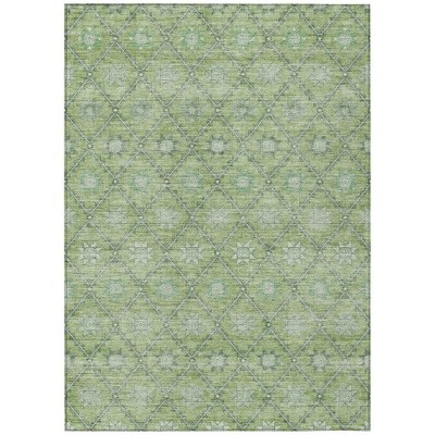 Green And Gray Floral Washable Indoor Outdoor Area Rug