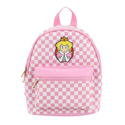 Super Mario Bros Princess Peach 10.6” Pink & White Checkered Mini Backpack