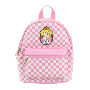 Super Mario Bros Princess Peach 10.6” Pink & White Checkered Mini Backpack - 1 of 4