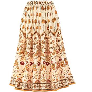 Collections Etc Richly Colored Decorative Border Print Elasticized Waist Skirt
