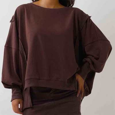 Women's Slouchy Crewneck Sweatshirt - Stretch Polyester Blend with Side Slit Details Cherie Code