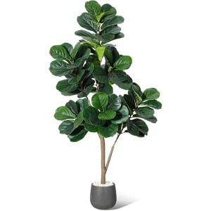 Artificial Fiddle Leaf Fig Tree in White Pot, Realistic 77-Leaves Faux Ficus Lyrata with Weighted Planter - 1 of 4