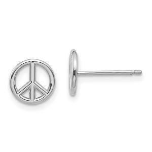Black Bow Jewelry 8mm 3D Peace Sign Post Earrings in 14k White Gold - 1 of 4
