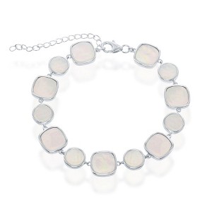 Simona Sterling Silver, Alternating Round & Square Mother of Pearl Link Bracelet - White - 7+1.5 Inch - 1 of 3