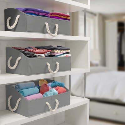Gray Fabric Collapsible Under Bed Storage Box with Rope Handles