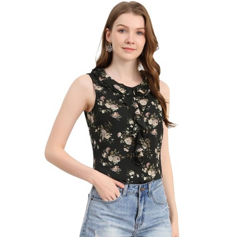 Allegra K Women's Ruffle Sleeveless Chiffon Floral Top - image 1 of 4