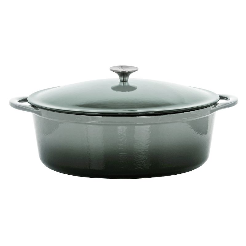 MegaChef 7 Quarts Oval Enameled Cast Iron Casserole in Gray, 1 of 9