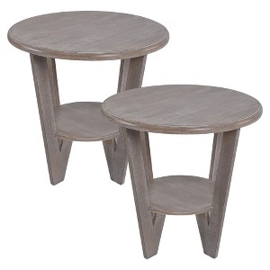 COZAYH Rustic Farmhouse Wooden End Table & Storage Shelf, Vintage Grey, Set of 2 - 1 of 4