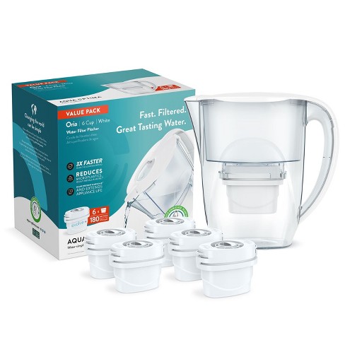 Aqua Optima 6-Cup Water Filter Pitcher Bundle, 6 Evolve+ Filters, Reduces Microplastics, BPA Free, WQA Certified, Oria Design (White) - image 1 of 4