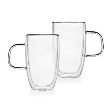15oz 2pk Borosilicate Glass Double Wall Coffee Mugs - Godinger Silver