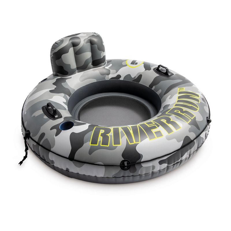 Intex 56835EP River Run I Camo Inflatable Floating Towable Water Tube Raft with Cup Holders and Handles for River, Lake or Pools, Gray Camo, 1 of 8