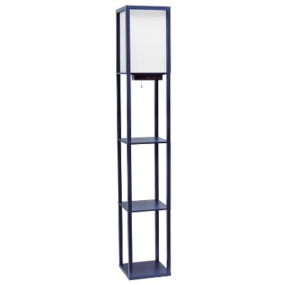 Classix Navy Blue 62.5" 3-Tier Shelf Floor Lamp with Linen Shade