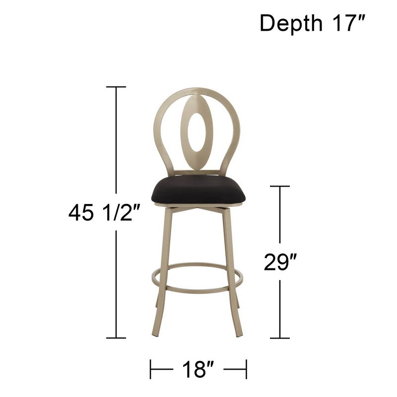 55 Downing Street Metal Swivel Bar Stool Champagne Gold 29" High Mid Century Modern Black Cushion with Backrest Footrest for Kitchen Counter Island, 4 of 10