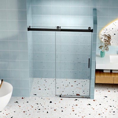 NicBex Shower Door 76"H Frameless Single Bypass Bathroom Sliding Shower Door with 1/4" (6mm) Tempered Glass Soft-closing