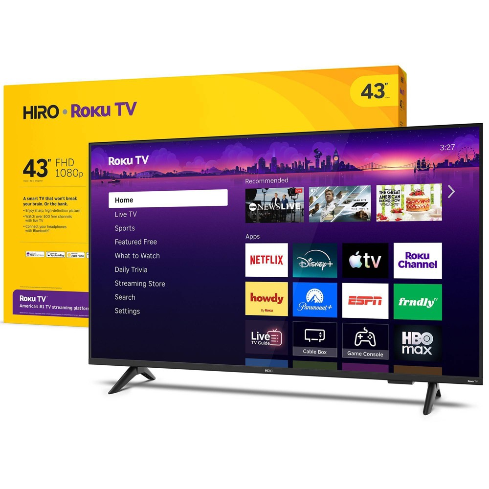 Hiro Roku TV 43" 1080p Full HD Smart TV Flat Screen LED Television with Roku TV and Dolby Audio for Streaming