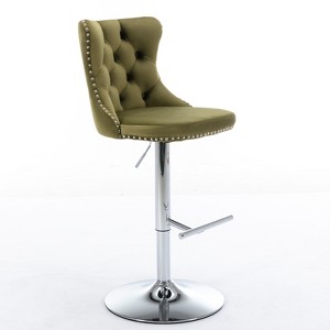 Gulches Olive Green Velvet Tufted Chrome Base Swivel Bar Stool Set of 2 Adjustable Height 25-33in - 1 of 4
