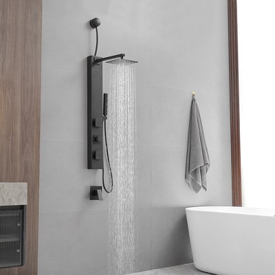 Matte Black Brass Shower Panel System with Adjustable Rainfall Shower Head