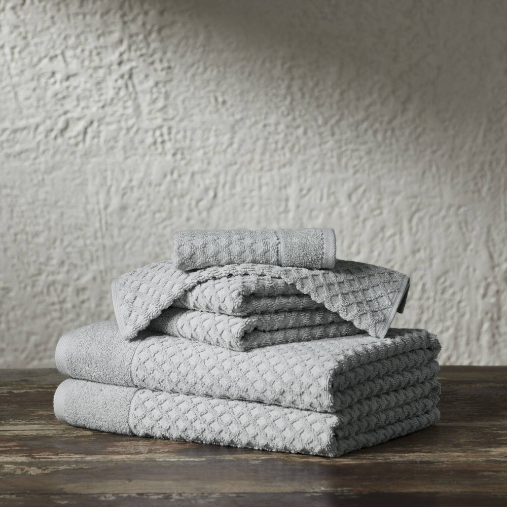 Photos - Towel 6pc Cotton Diamond Textured Assorted Bath  Set Light Gray - Isla Jade