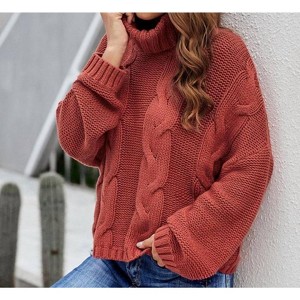 Women's Weather Cable Knit Turtleneck Sweater - Shewin Inc. - 1 of 3