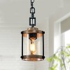 LNC Roth 1-Lights  6" Farmhouse Cylinder Mini Pendant  Lights, Matte Black and Brown  Wood Grain with Clear Glass Shade - 2 of 4