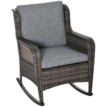 Outsunny Patio Wicker Rocking Chair, Outdoor PE Rattan Swing Chair w/ Soft Cushions for Garden, Patio, Lawn