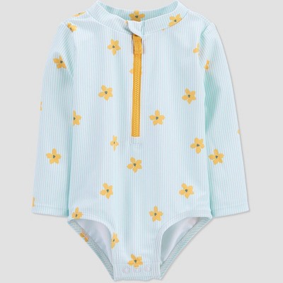 Carter's Just One You® Baby Girls' Floral One Piece Rash Guard - Blue 3M