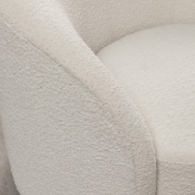 Cream Upholstered Swivel Barrel Accent Chair with Wood Frame
