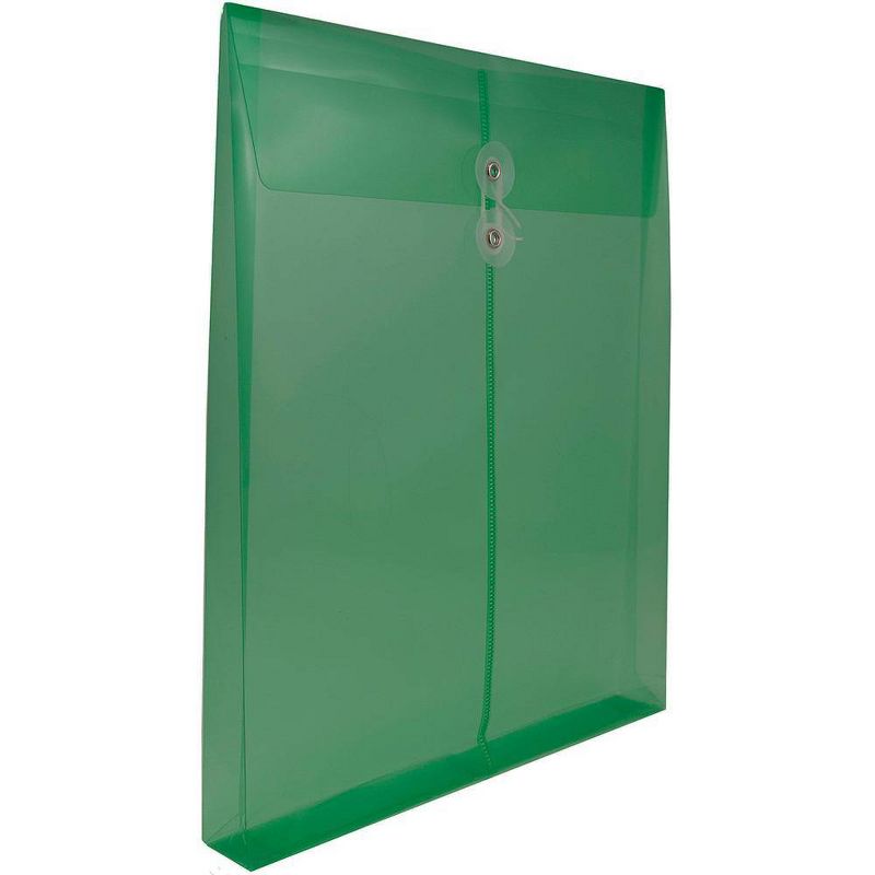 JAM Paper 9 3/4'' x 11 3/4'' Plastic Envelopes with Button and String Tie Closure, Letter Open End - Green, 4 of 6