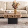 32.28"Three-dimensional Embossed Pattern Square Retro Coffee Table with 2 Drawers and MDF Base - 3 of 4