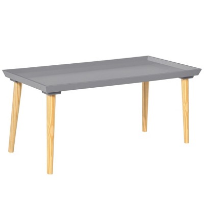 HOMCOM Nordic Tray Top Coffee Table with Solid Pine Wood Legs for Living Room or Bedroom