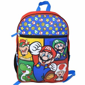 Mochila escolar de 16 pulgadas para niños de Bioworld Super Mario – colorida y de dibujos animados, con bolsillo frontal y malla lateral, ligera para viajes, para niños y niñas