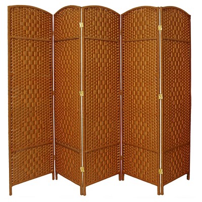 6 ft. Tall Diamond Weave Fiber Room Divider - Dark Beige (5 Panels)