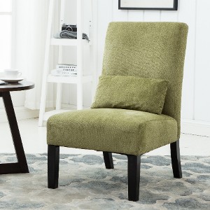 Lyngins Chenille Accent Chair with Solid Wood Legs, Armless Chair with Pillow, Padded Comfy Reading Chair, Upholstered Living Room Chair - 1 of 4
