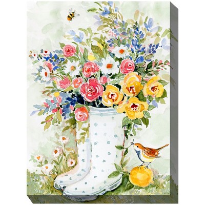 Cottage Garden West of The Wind Rainboots Colorful 30 x 40 Inch Waterproof Gallery Wrapped Canvas, Outdoor Garden, Yard, Patio All Weather Hanging