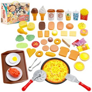 Topteng 56Pcs Western Kitchen Simulated Food Toys Burger Pizza Children Pretend Toy Set - 1 of 4