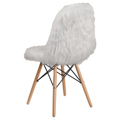 Retro Chic White Faux Fur Accent Chair with Beechwood Base
