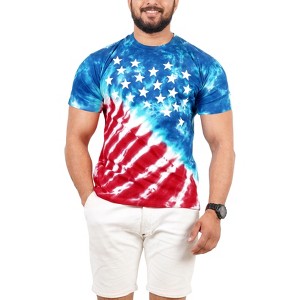 HAPPY BAY Men's 4th of July Patriotic US American Flag Tshirt Short Sleeve Tie Dye Tee Crewneck Cotton Summer T-Shirts Shirts for Men - 1 of 4